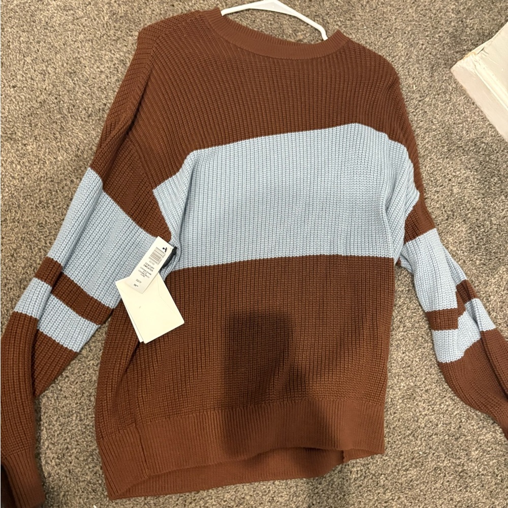 Brown and Light Blue Women's Sweater